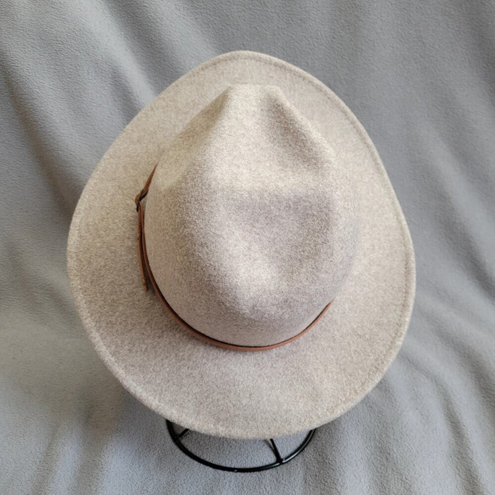 Beige Wool Blend Fedora Hat Thin Strap Classic Style Project Hat Asymetric - Picture 4 of 13